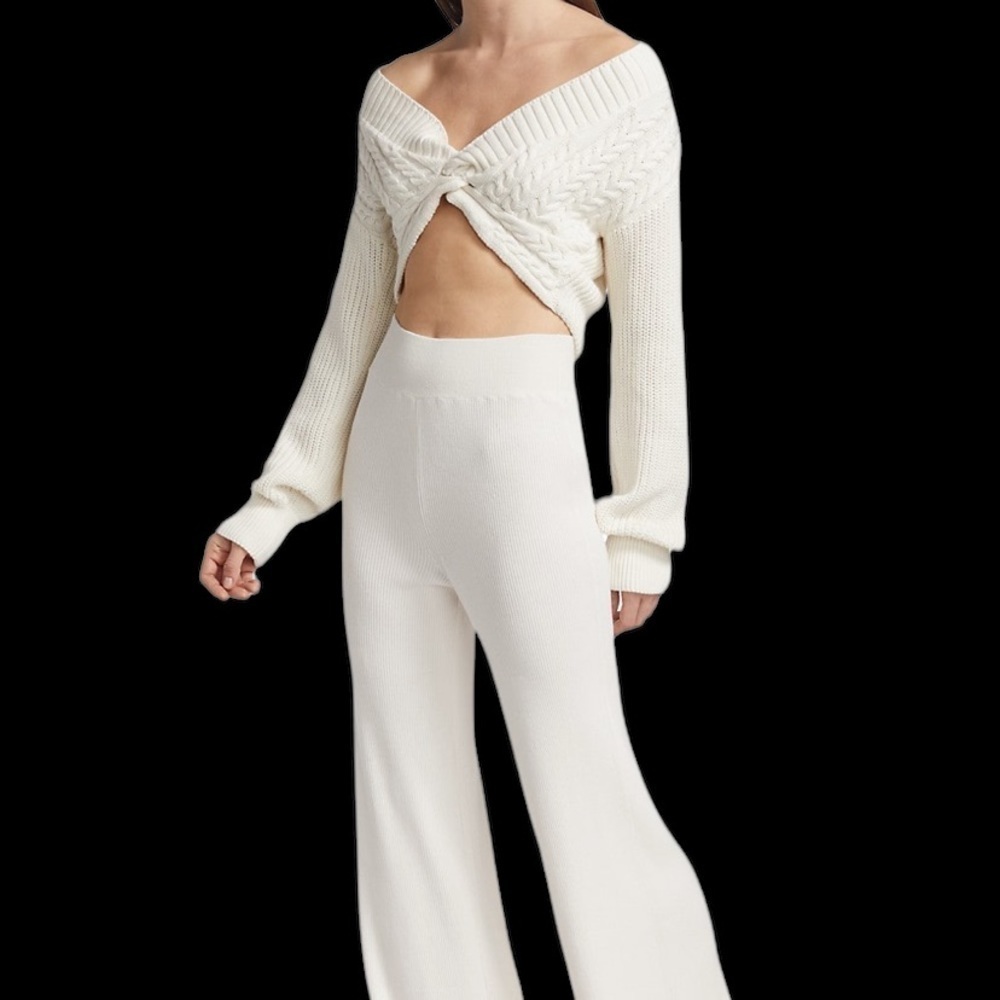 Free People Emilie Cable-Knit Sweater & Flared Pants Set IVORY - Picture 4 of 6